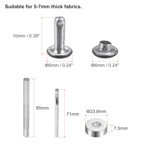 HARFINGTON 100 Sets Leather Rivets 6mm x 10mm Metal Double Cap Rivet Snaps Studs Fasteners with 3pcs Setting Tools Rivets for Leather Craft DIY Repair Decoration, Matte Black - color: Matte Black, size: 6mm x 10mm