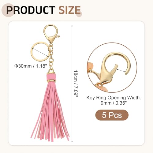 uxcell Leather Keychain Tassels, Women Tassel Bag Charm with Lobster Clasp Key Ring for Handbag Purse - color: Pink
