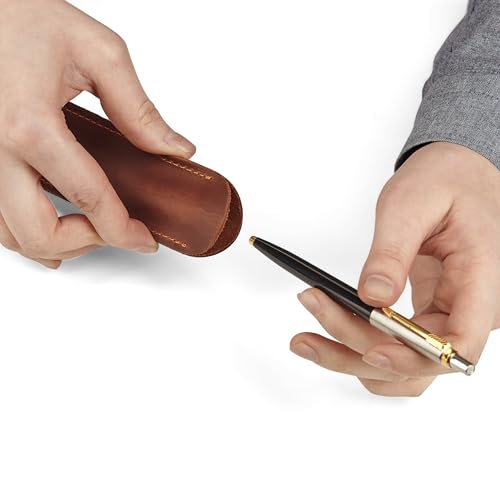 Leather Pen Case, Single Pen Pouch Cover, Fountain Pen Sleeve Holder (Cognac) - color: Cognac