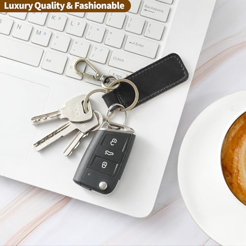 Jack&Chris Genuine Leather Car Keychain, Universal Key Fob Keychain, Leather Key Chain Holder for Men and Women, JC306 - color: Black*5