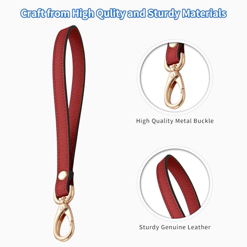 Genuine Leather Wristlet Strap - Universal Hand Lanyard Replacement - color: Gold - Red