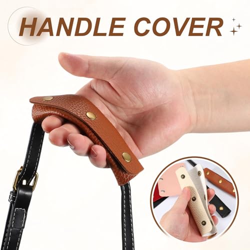 uxcell 2 Pcs Handbag Handle Cover, Leather Luggage Handle Wraps, Purse Strap Cover Luggage Grip Protector Fine Texture Bronze Buckle for Purse Tote Bag Suitcase, Amber Brown - color: Amber Brown/Bronze