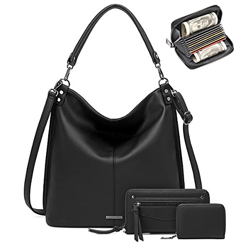 lapsting Hobo Bags for Women Handbags Purse Ladies Boho Shoulder Bag Crossbody Purses Faux Leather - color: H - 17.3inch Black - Black Metal