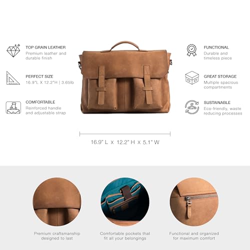 VELEZ Leather Messenger Bag for Men and Women | Vintage Briefcase for 17 inch Laptop | Work Bag Crossbody Laptop Bag - color: Brown