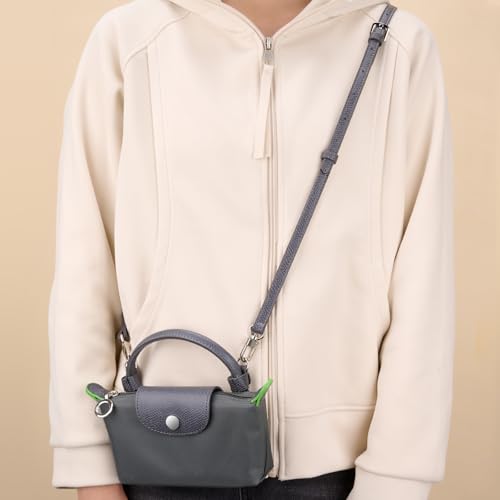 Purse Straps Replacement, Leather Handbag Crossbody Shoulder Strap Kit Adjustable for Mini Longcamp Tote Bag Women - color: Gray