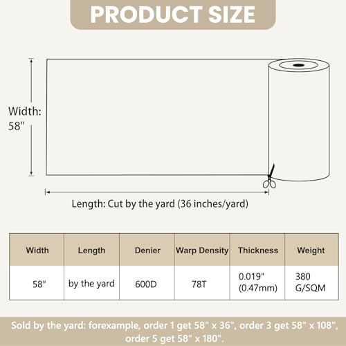 Waterproof Marine Canvas Fabric by The Yard 58" W 600D PVC Backing 5 Yards | 100% Waterproof, Polyester Fabric Upholstery Material, for Outdoor Indoor Marine Awning Tent Boat Furniture Cover, Khaki - color: Khaki, size: Pre Cut - 5 Yards