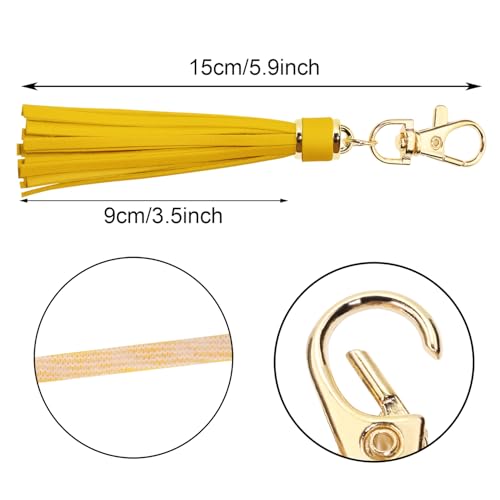 Penta Angel 2Pcs 5.9'' Large PU Leather Tassel with Lobster Swivel Keychain Pendant for Handbag Backpack Jewelry Making (Yellow) - color: Yellow