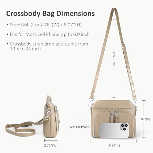 befen Genuine Leather Crossbody Bags for Women Travel Wallet Purse | Real Leather, Purse with Built in Wallet, RFID Blocking, 8 Card Slots, Crossbody Bag with Wallet, Detachable Shoulder Strap - color: Light Apricot