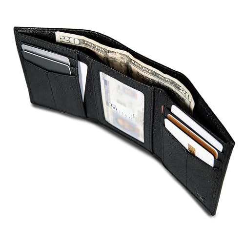 Eddie Bauer Men Signature Trifold Wallet - color: Leather Logo - Black