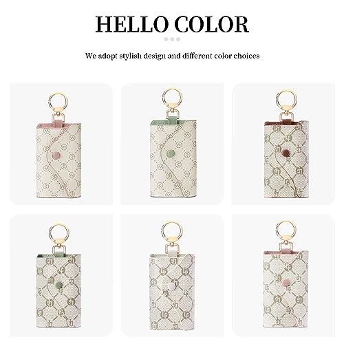 GOLF SUPAGS Women PVC Leather Car Key Chain Card Holder Wallet Pouch 6 Hook Snap Closure keys Money Organizer Case | Card Holder - color: Bean Green×Ash Green, style-2