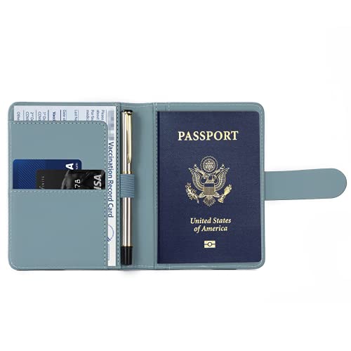 Melsbrinna Premium Leather Passport Holder Covers Case, Waterproof Rfid Blocking Travel Wallet Passport Holder with Pen Holder, Cute Passport Book for Women/Men - color: AB-Greyish green