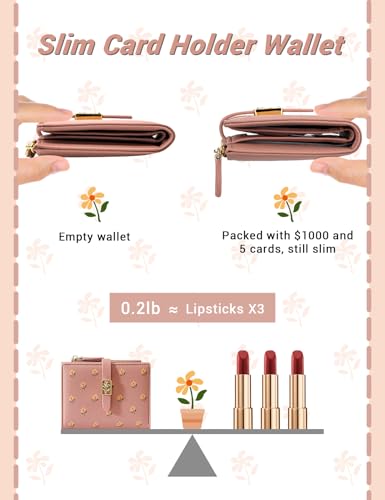 YINHEXI Women’s Wallet, Compact and Small Bifold PU Leather Card Holder, Mini Purse with Coin Pocket for Ladies, Girls (Salmon) - color: salmon