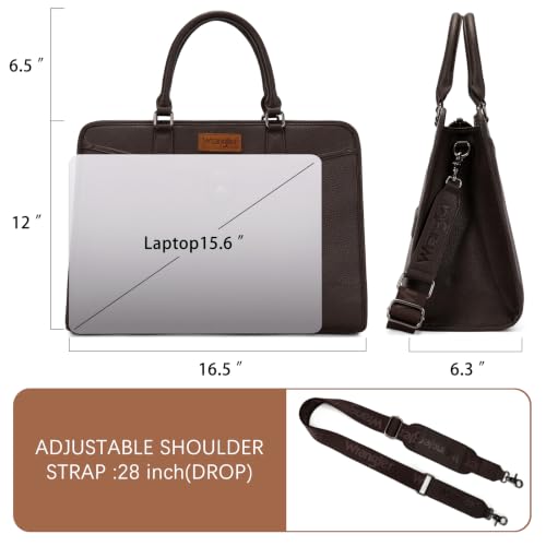 Wrangler Laptop Tote Bag for Women Fits 15.6 In Laptop for Travel and Work | Multi-compartment Organizer, Detachable Adjustable Shoulder Strap, Scratch-resistant Waterproof，Metal Feet on the Base - color: Coffee
