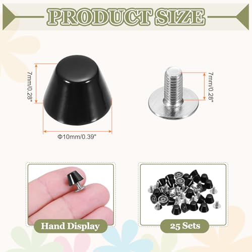 PATIKIL 10mm Screw Back Rivets Stud, 25 Sets Purse Handbag Feet Round Flat Nailhead Flat Head Stud Rivet Spike Leathercraft for DIY Leather Luggage Collar Belt Shoes, Bright Black - color: Bright Black, size: 10mm