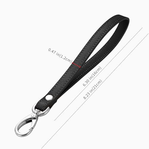 Genuine Leather Wristlet Strap - Universal Hand Lanyard Replacement - color: Silver - Black