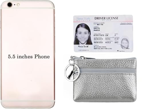 Women's Leather Tiny Small Coin Purse Pouch with Keychain, Mini Card Holder Case for Men (Silver) - color: Silver