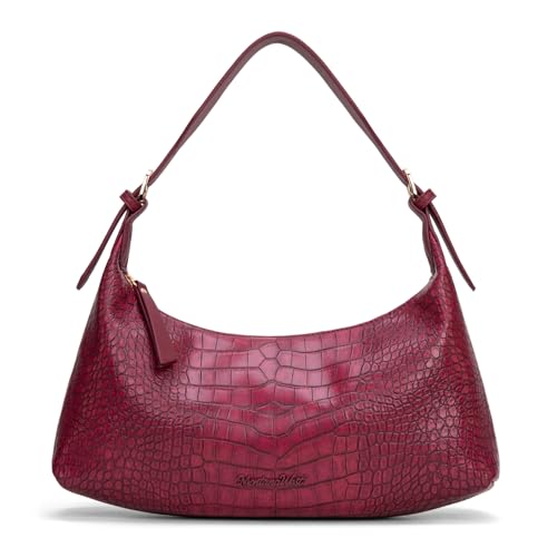 Montana West MEDIUM Shoulder Purses for Women Crescent Hobo Bags Trendy Purses - color: Crocodile Burgundy Red