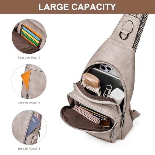 cakang Womens Sling Bag Crossbody Bags for Women Vegan Leather Sling Backpack Daypack Fanny Pack Crossbody Purse Travel - color: 2-grey