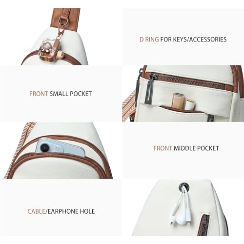 Leresas 7L Sling Bag for Women Crossbody Bag Sling Purse Fanny Packs Vegan Leather Chest Bag Trendy Handbag Travel Anti Theft - color: Beige