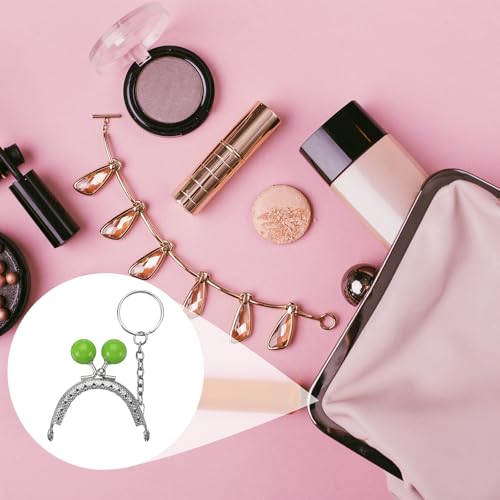 uxcell 2 Pcs Metal Purse Frame, 5cm/1.97" Beads Silver Kiss Lock Clasp Arch Embossing Bag Frames with Key Ring for Purse Making Clutch Bag Coin Purse, Green - color: Green