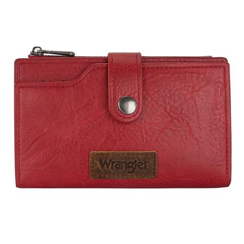 Wrangler Wallet for Women Bifold Card Holder with Zipper and ID Window - color: A-Red