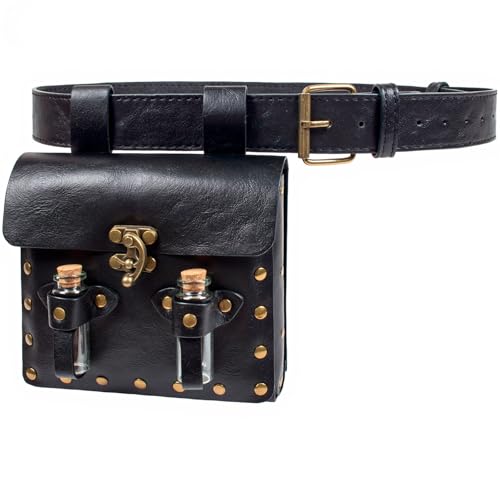 Belt Pouch Waist Bag Leather Casual Magic Vials Steampunk Phone Bag Medieval Renaissance Cosplay Costume Accessory (Black) - color: Black