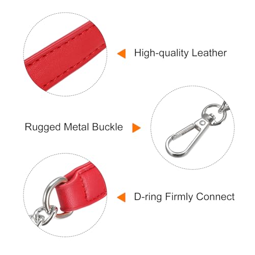 uxcell Purse Chain Strap, 39" Leather Iron Flat Chain Strap Handbag Chains Purse Handles Shoulder Replacement Strap (Red Strap Silver Chain) - color: Red, Silver, size: 39"