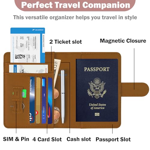 HOTCOOL Passport Holder Travel Essentials Airplane & Cruise Essentials Ship Leather Wallet Cover Case RFID Blocking Women & Men Vacation Travel Accessories Gifts Deals, Litchi - Brown - color: A Litchi Brown
