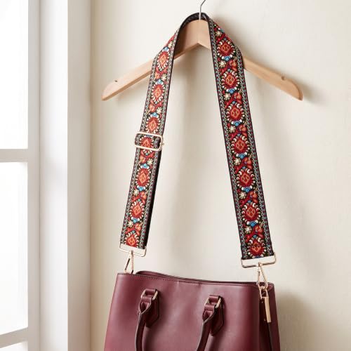 Flower Purse Strap Replacement Embroidery Crossbody Shoulder Strap for Handbag Canvas Purse Extender Accessories - color: Red Flowers
