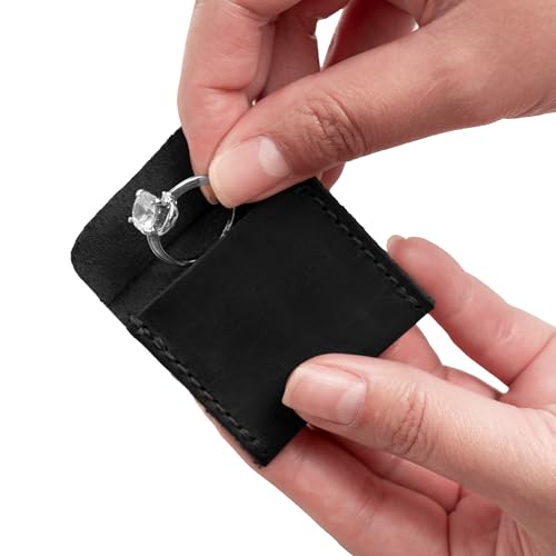 Hide & Drink, Wedding Ring Case, Engagement Pouch, Bride and Groom Jewelry Storage, Marriage Travel, Bearer, Proposal Holder, Full Grain Leather, Handmade, Charcoal Black - color: Charcoal Black