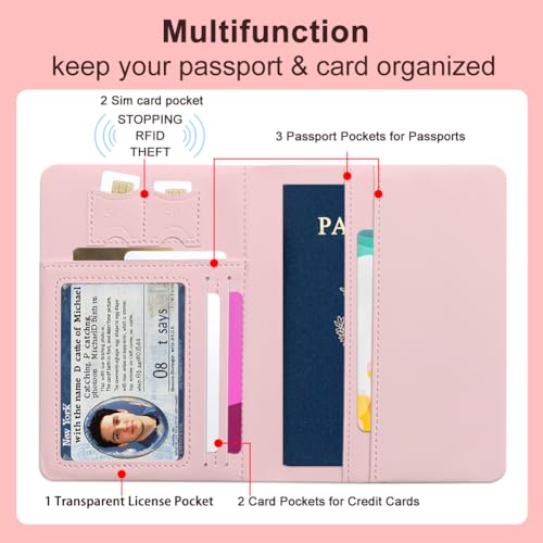 PU Leather Passport Holder Cover 5.9×4.3 Inch with Credit Card Slot Boarding Pass Slot Combo Blocking Passport Holder Wallet Cover Case for Travel Boarding Essentials(Strawberry Flower) - color: Strawberry Flower