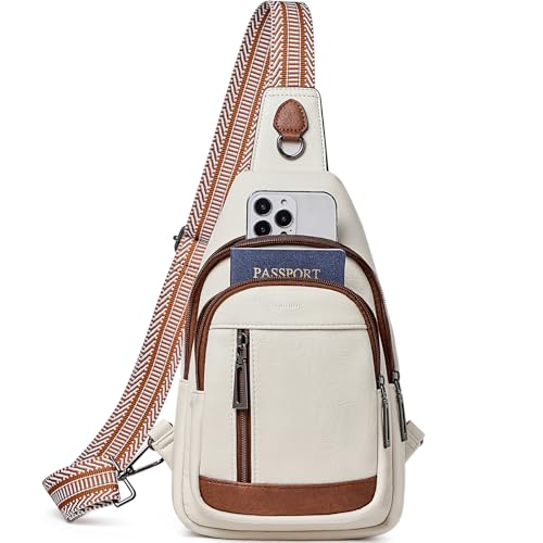 cakang Womens Sling Bag Crossbody Bags for Women Vegan Leather Sling Backpack Daypack Fanny Pack Crossbody Purse Travel - color: 2-white Brown