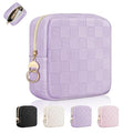 4.9" Small Makeup Bag, Checkered Mini Cosmetics Bag for Purse with Ring Buckle, Portable Small Travel Makeup Pouch for Women, Birthday/Wedding/Christmas Gifts (Checkered, Purple) - color: Checkered Purple-4.9 inch