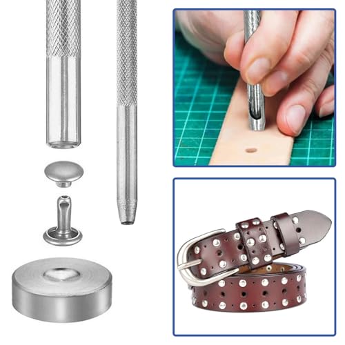 200Sets 6mm Round Cap Leather Rivets, Round Cap Tubular Metal Studs, Double Leather Crafting Rivets for Purse Keyrings Pet Collar Bag Repair and Decoration, Silver