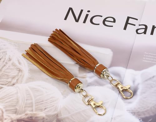 Penta Angel 2Pcs 5.9'' Large PU Leather Tassel with Lobster Swivel Keychain Pendant for Handbag Backpack Jewelry Making(Brown) - color: Brown