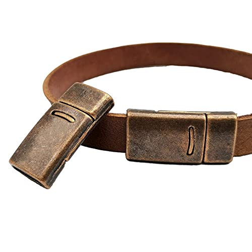 10 Pieces for 10x2 Leather Strip Glue Magnetic Clasps and Closure Antique Copper,10mm Copper Bracelet End Clasps 10mmx2mm Inner Hole - color: Antique Copper