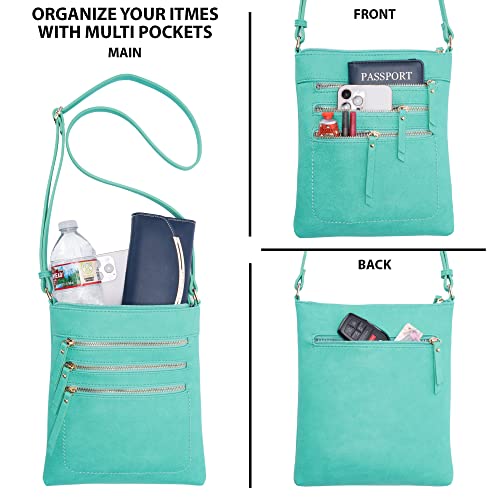 Solene Crossbody Bag Functional Multi Pocket Messenger Purse Top Zip Closure Shoulder Handbag With Adjustable Strap - color: Turquoise