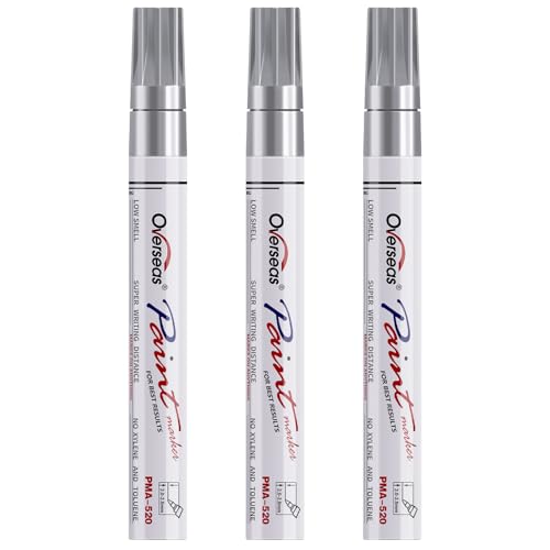 Overseas Silver Paint Pens Permanent Markers, 3 Oil Based Paint Makrers | Medium Tip, Waterproof, Quick Dry, Fade Resistant, Bright Colors Marker Pen for Rubber, Metal, Wood, Plastic, Rock, Canvas - color: Silver