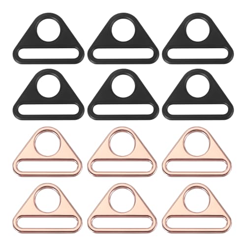 PATIKIL Triangle Buckle Adjuster, Triangle D Ring Metal Buckles with Bar Swivel Clip for Bag Straps Webbing Dog Tag Clip - color: Rose Gold/Matte Black, size: 0.8 Inch