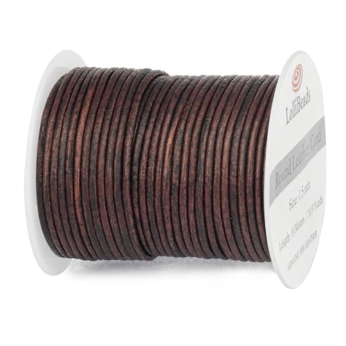 (TM) 1.5 mm Genuine Round Leather Cord Braiding String, Antique Brown Distressed, 10 Meters (10 Yards) - color: Antique Brown Distressed, size: 1.5 mm_10 yards