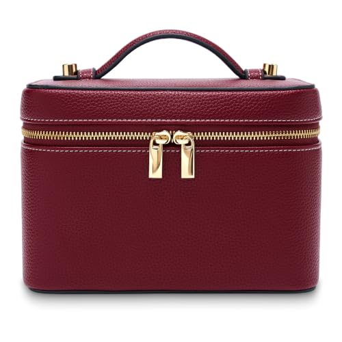 PU Leather Travel Makeup Bag Hard Cosmetic Organizer Vanity Case for Women - color: Burgundy