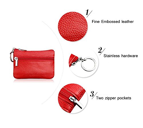 Women's Leather Small Coin Purse with Key Ring, Mini Zipper Card Holder Wallet, Yellow - color: Yellow