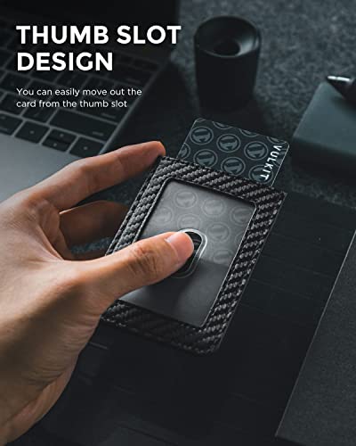 VULKIT ID Badge Holder with Lanyard for Women and Men Vertical Leather Badge Holder with Clear ID Window Card Holder Slot and Money Pocket Carbon Fiber - color: Carbon Fiber Black