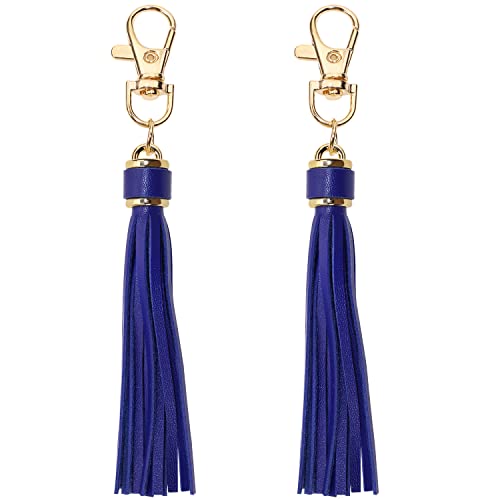 Penta Angel 2Pcs 5.9'' Large PU Leather Tassel with Lobster Swivel Keychain Pendant for Handbag Backpack Jewelry Making (Blue) - color: Blue