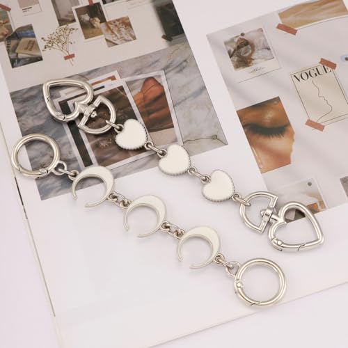 Silver Bag Chain Purse Extender Chain Purse Strap Extender Purse Charms(White Heart/Moon) - color: Silver White(moon/Heart)