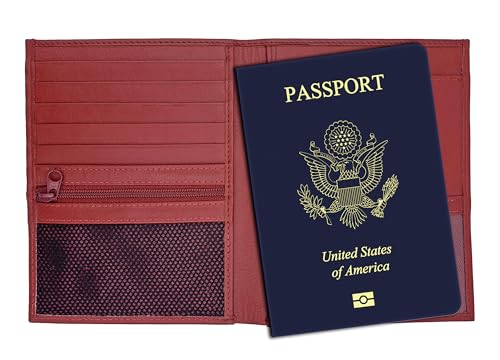 Red RFID Genuine Leather Passport Wallet - color: Red