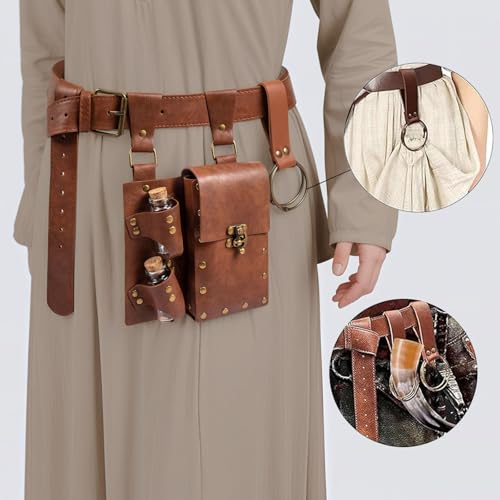 SUMGOGO Retro Belt Pouch Waist Bag Womens Fanny Pack Cellphone Holder Steampunk Medieval Renaissance Purse Costume Accessory - color: New-Brown