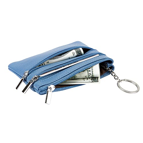 Women Genuine Leather Coin Purse Small Keychain Change Wallet - color: Skyblue