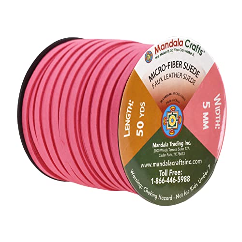 Mandala Crafts 5mm Dark Pink Faux Suede Vegan Leather, Jewelry Making | 50 Yards Durable Flat Leather Strings, Laces & Strips for Bracelets, Necklaces, Braiding, Dream Catchers Supplies & Chokers - color: Dark Pink, size: 5mm 50 Yards