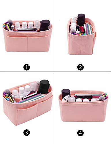 LEXSION Felt Purse Organizer Insert Zipper Pocket with Two Removeable Bottle Holder - color: Pink, size: X-Large